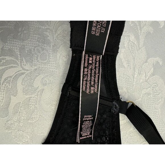 Victoria’s Secret Size 32DD Plunge Bra Black Lace Overlay Sexy Neglige Boudoir - Picture 10 of 11